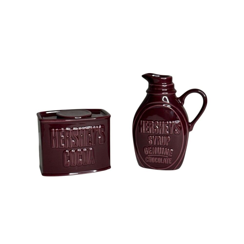 Hershey’s Syrup Creamer & Cocoa Sugar Jar Set Maroon Ceramic